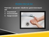 Уровни мытья рук. Различают три уровня обработки (деконтаминации) рук: Социальный Гигиенический Хирургический