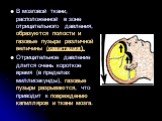 В мозговой ткани, расположенной в зоне отрицательного давления, образуются полости и газовые пузыри различной величины (кавитация). Отрицательное давление длится очень короткое время (в пределах миллисекунды), газовые пузыри разрываются, что приводит к повреждению капилляров и ткани мозга.