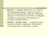 Верхний — низший класс включает средне- и ма­локвалифицированных рабочих, занятых в массовом производстве, на местных фабриках, живущих в отно­сительном достатке, но манерой поведения существен­но отличающихся от высшего и среднего класса. Нижний – низший класс – «социальное дно», люди как правило н