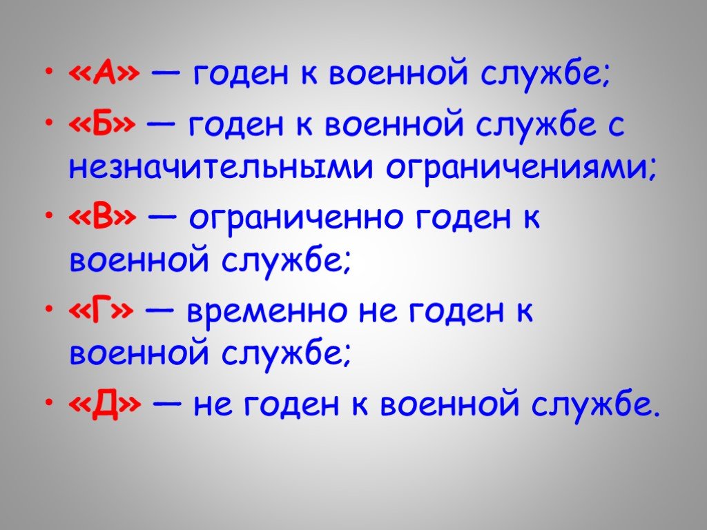 Категория службы а1. Категории годности к военной службе. Группы категории годности к военной службе. Ограниченно годен к военной службе категория. 1 Категория годности к воинской службе.