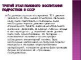 По данным опросов того времени, 70 % девочек узнавали об этом именно от матерей. Мальчика надо было подготовить к поллюциям. Было необходимо научить девочек правилам специального туалета, ведения менструального дневника, рассказать об одежде, питании, режиме в эти периоды и т. д. Мальчики также долж