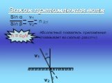 Закон преломления волн. Sin α v1 Sin β v2 n 2,1 n = c0/v. Абсолютный показатель преломления (показывает во сколько раз с0>v). v1 v2