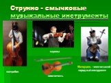 Струнно - смычковые музыкальные инструменты. скрипка виолончель. Матоуцинь - монгольский народный инструмент. контрабас