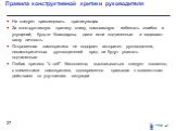 Правила конструктивной критики руководителя. Не следует преследовать критикующих За конструктивную критику снизу, помогающую избежать ошибок и упущений, будьте благодарны, даже если подчиненные и задевают вашу личность Откровенная самокритика не подорвет авторитет руководителя, несамокритичных руков