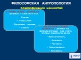 ТЕРМИНАЛЬНЫЕ ЦЕННОСТИ – ЦЕННЫЕ САМИ ПО СЕБЕ − Счастье − Удовольствие − Внутренняя гармония − Свобода. ИНСТРУМЕНТАЛЬНЫЕ ЦЕННОСТИ- ЦЕННОСТИ, ИСПОЛЬЗУЕМЫЕ ДЛЯ ТОГО, ЧТОБЫ ДОБИТЬСЯ ЦЕЛИ − Интеллигентность − Логичность − Честность − Ответственность − Вежливость