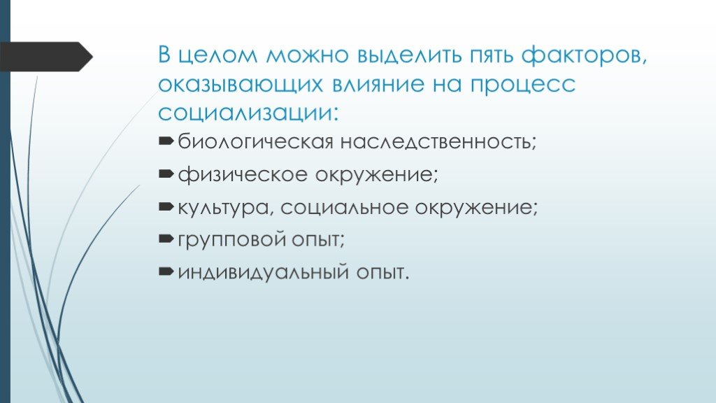 Факторы оказывающие влияние на социализацию