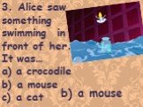 3. Alice saw something swimming in front of her. It was… a) a crocodile b) a mouse c) a cat. b) a mouse