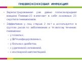 Зарегистрированная уже давно полисахаридная вакцина Пневмо-23 включает в себя основные 23 серотипа пневмококков. Эффективна у лиц старше 2 лет и используется в группах риска по заболеванию и тяжелому течению пневмонии: у пожилых, у ВИЧ-инфицированных, у больных диабетом, с удаленной селезенкой, с ко