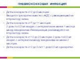 Детям в возрасте от 2 до 6 месяцев: Вводится трехкратно вместе с АКДС с ревакцинацией на втором году жизни. Детям в возрасте от 7 до 11 месяцев: 2 дозы по 0,5 мл каждая, с интервалом не менее 1 месяца между введениями. Ревакцинация рекомендуется на втором году жизни. Детям в возрасте от 12 до 23 мес