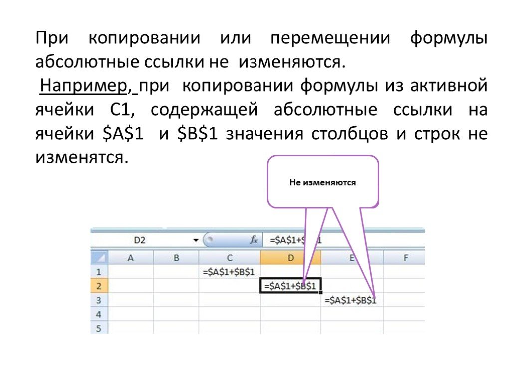 Как скопировать таблицу в экселе. При копировании формулы абсолютные ссылки. При копировании или перемещении формулы. Абсолютные ссылки при перемещении или копировании. Копирование в электронной таблице.