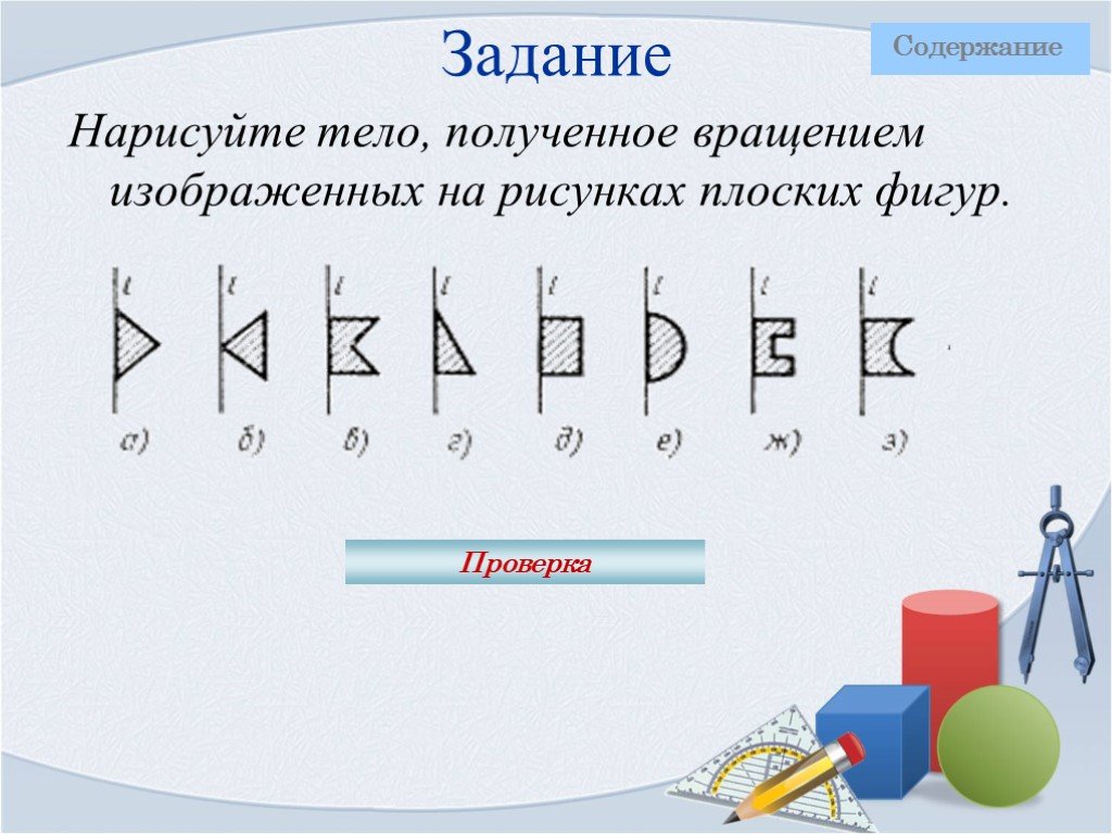 Нарисуйте тела вращения образованные вращением плоских фигур