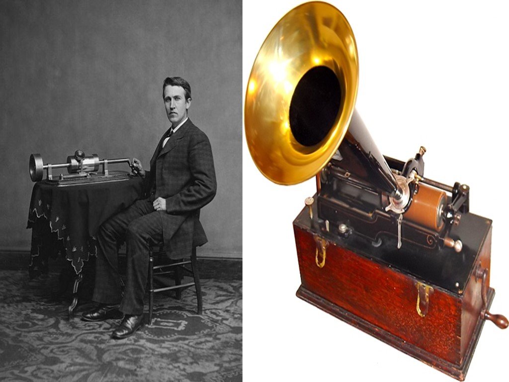История без звука. Первый Фонограф Эдисона 1877 г. Эдисон изобрёл Фонограф.