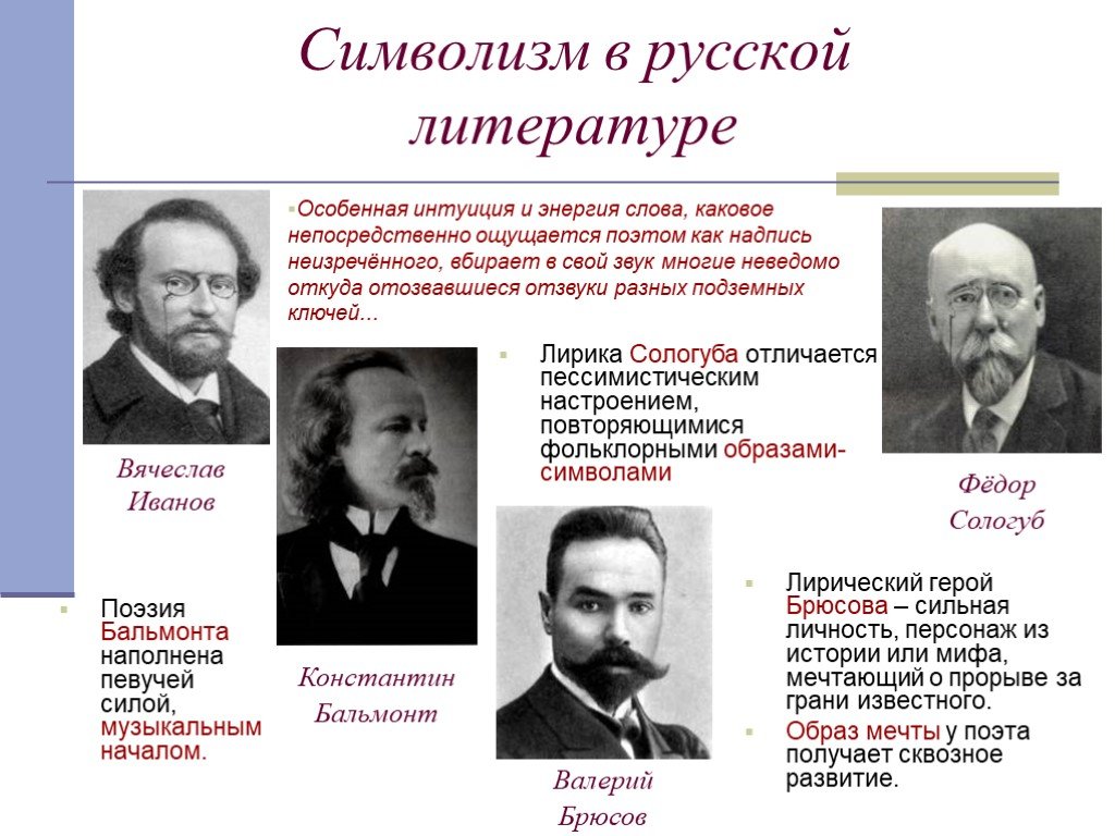 Символ в литературе это. Основатель символизма в литературе в России. Представители символизма 20 век. Представители символизма в литературе 20 века. Символизм в литературе представители в России и их произведения.