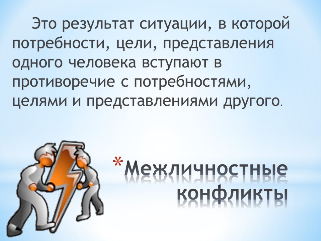 Итог ситуации. Результат ситуации в которой потребности цели представления одного. Межличностные потребности людей. Конфликт и потребности человека. Противоречие потребностей.