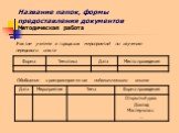 Название папок, формы предоставления документов Методическая работа. Участие учителя в городских мероприятий по изучению передового опыта. Обобщение и распространению педагогического опыта