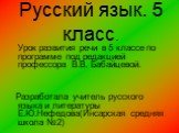 Урок развития речи в 5 классе по программе под редакцией профессора В.В. Бабайцевой. Разработала учитель русского языка и литературы Е.Ю.Нефедова(Инсарская средняя школа №2). Русский язык. 5 класс.