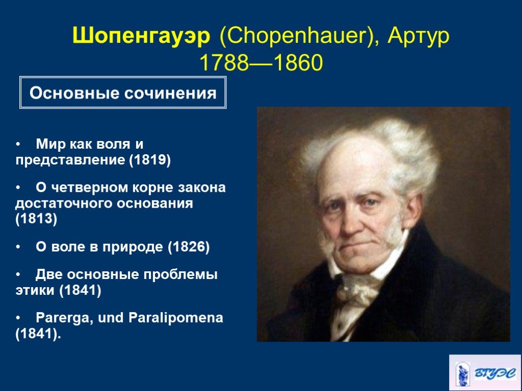 Философский шопенгауэр. Артура Шопенгауэра (1788-1860; мир как Воля и представление). Шопенгауэр основные труды.