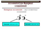 Номенклатура бинарных соединений. Бинарные соединения - двухэлементные соединения. Э Э Элемент со с.о. «+» Элемент со с.о. «-»