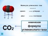 C. Молекула углекислого газа. атома углерода атомов кислорода СО2. химическая формула углекислого газа
