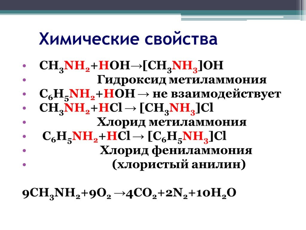 Хлорид аммония реагирует с гидроксидом. Ch3nh2 ch3nh3cl. Хлорид фениламмония ch3nh2. C6h5-NH-ch3. Метиламин химические свойства.