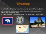 Wyoming. Wyoming - High altitude in the western U.S. state of belonging to the group of so-called Mountain states. The capital and largest city -Cheyenne. About 16% of the state is covered by forest, including valuable species of trees are found stranded softwood pine, Douglas and poplar. Official n