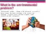 Environmental problem - a change in the environment as a result of human impacts that leads to disruption of the structure and functioning of natural systems and leads to negative social, economic and other consequences. What is the environmental problem?
