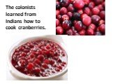 The colonists learned from Indians how to cook cranberries.