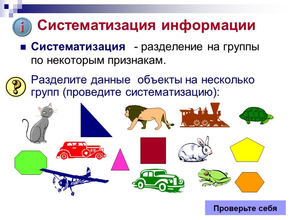 Два объекта информации. Систематизация. Систематизация информации. Примеры систематизации информации. Задания на систематизацию информации.