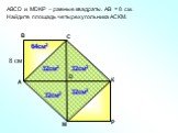 АBCD и MDKP – равные квадраты. АВ = 8 см. Найдите площадь четырехугольника АСКМ. К М 8 см 64см2 32см2