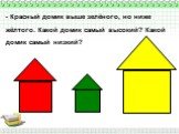 Красный домик выше зелёного, но ниже жёлтого. Какой домик самый высокий? Какой домик самый низкий?