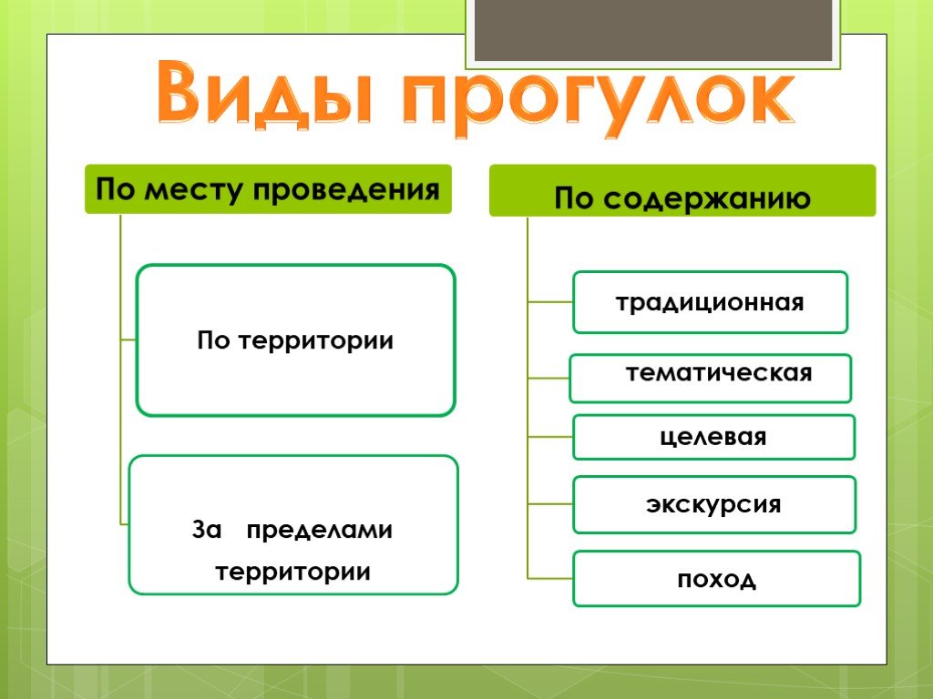 Виды прогулок в детском саду презентация