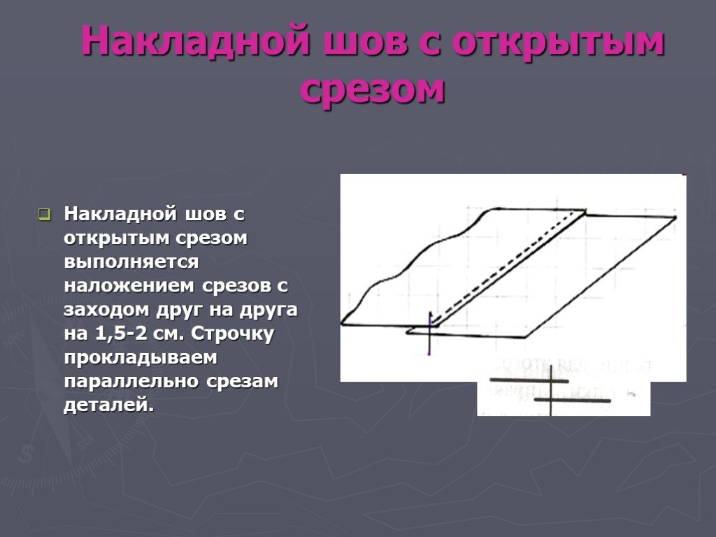 Накладной шов с открытым срезом схема