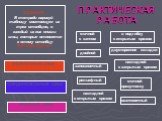 ПРАКТИЧЕСКАЯ РАБОТА. стачной с кантом двойной. двусторонние складки. накладной с закрытым срезом. запошивочный рельефный. накладной с открытым срезом. стачной вразутюжку. окантовочный. в подгибку с открытым срезом. ЗАДАНИЕ. В тетради нарисуй таблицу состоящую из трех столбцов, в каждый из них впиши 