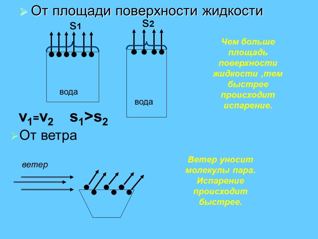 Испарение зависит от площади