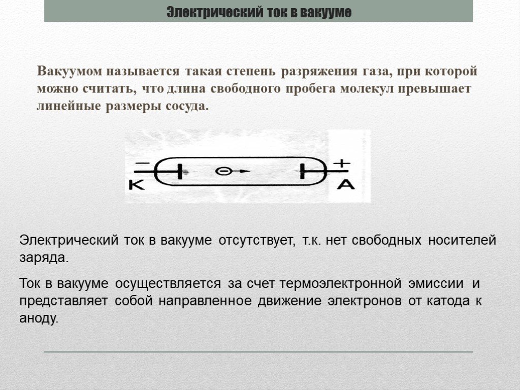 Электрический ток в газах и в вакууме презентация