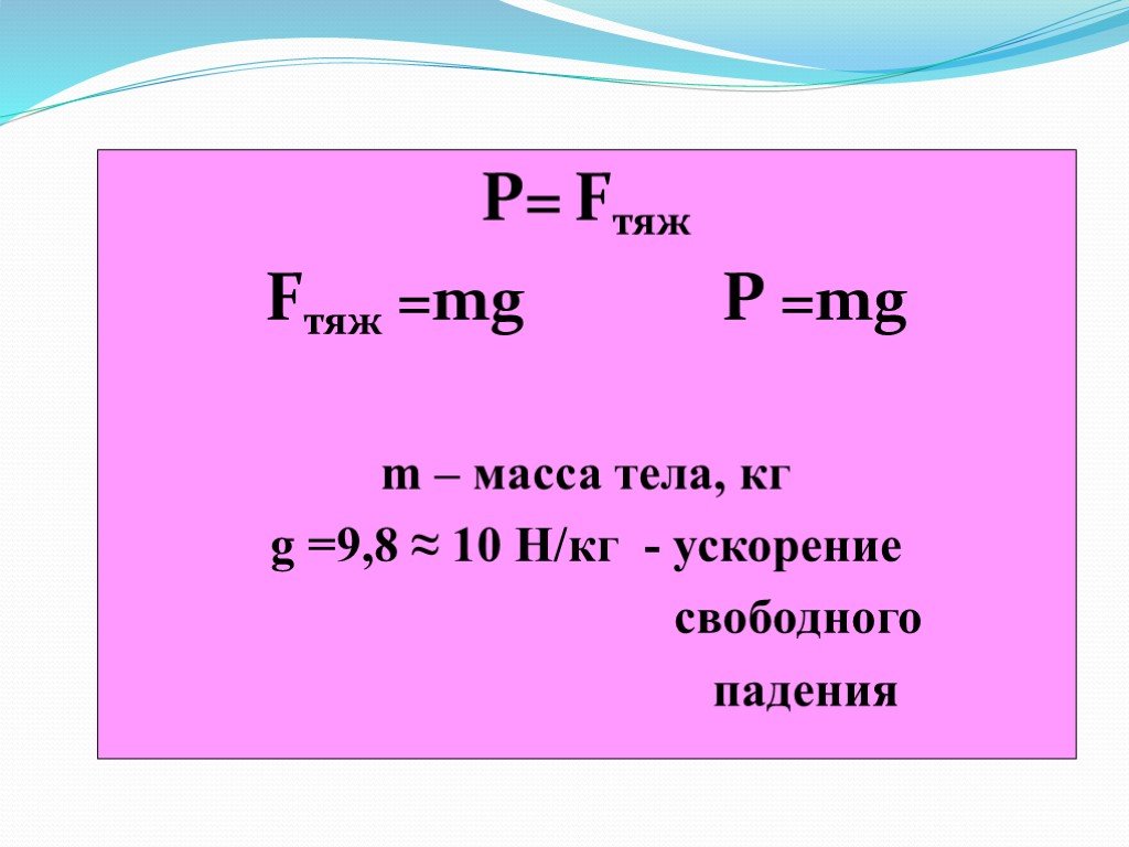 Кл н кг н. Вес тела в физике. P вес тела. P Fтяж MG. P MG формула.