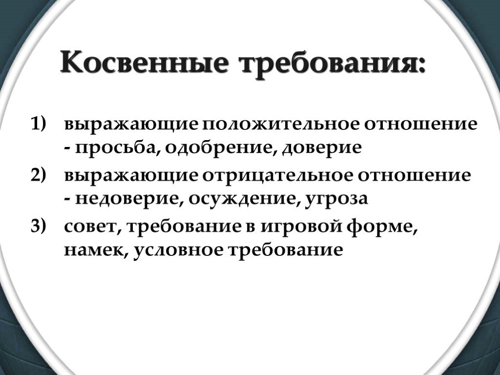 Требование совет. Косвенные требования. Косвенные требования в педагогике. Косвенное требование пример. Косвенные требования с положительным отношением.