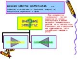 ВНЕШНИЕ ЭФФЕКТЫ (ЭКСТЕРНАЛИИ) - это издержки или выгоды от рыночных сделок, не получившие отражения в ценах. Они называются «внешними», так как касаются не только участвующих в данной операции экономических агентов, но и третьих лиц. Возникают они в результате как производства, так и потребления тов