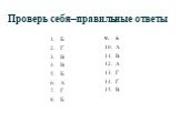 Проверь себя–правильные ответы. Б Г В В Б А Г Б Б А В А Г Г В