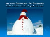 Das ist ein Schneemann. Der Schneemann heißt Franzel. Franzel ist groß und dick.