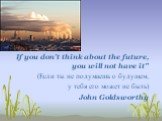 If you don’t think about the future, you will not have it” (Если ты не подумаешь о будущем, у тебя его может не быть) John Goldsworthy