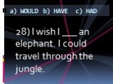 28) I wish I ___ an elephant. I could travel through the jungle.