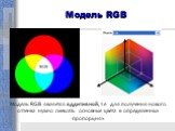 Модель RGB. Модель RGB является аддитивной, т.е. для получения нового оттенка нужно смешать основные цвета в определенных пропорциях.