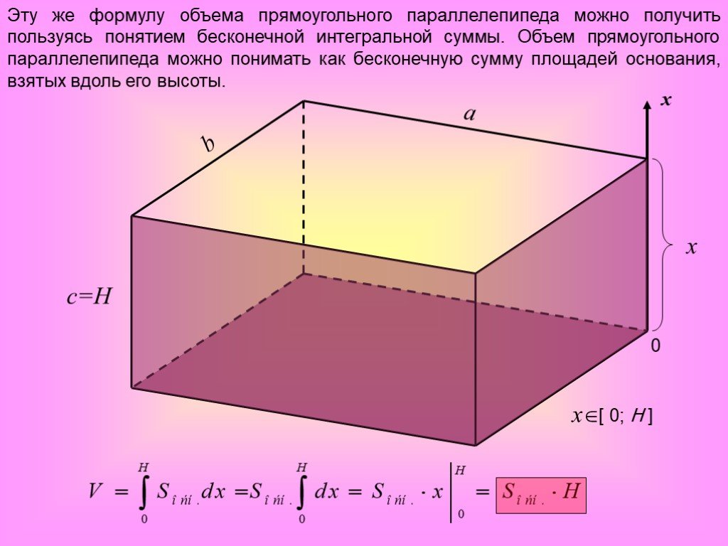 Длина параллелепипеда 14 см. Формула нахождения высоты прямоугольного параллелепипеда. Понятие объема объем прямоугольного параллелепипеда. Формула объема прямоугольного параллелепипеда. S основания прямоугольного параллелепипеда.