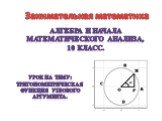 Занимательная математика. Алгебра и начала математического анализа, 10 класс. Урок на тему: Тригонометрическая функция Углового аргумента.