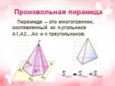 Произвольная пирамида. Пирамида – это многогранник, составленный из n-угольника A1,A2…An и n треугольников.