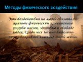 Методы физического воздействия. Эти воздействия на людей связаны с прямым физическим причинением ущерба жизни, здоровью и свободе людей. Среди них можно выделить противоправное лишение людей жизни