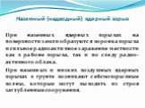 При наземных ядерных взрывах на поверхности земли образуются воронка взрыва и сильное радиоактивное заражение местности как в районе взрыва, так и по следу радио-активного облака. При наземных и низких воздушных ядерных взрывах в грунте возникают сейсмовзрывные волны, которые могут выводить из строя