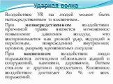 Воздействие УВ на людей может быть непосредственным и косвенным. При непосредственном воздействии причиной травм является мгновенное повышение давления воздуха, что воспринимается как резкий удар, ведущий к переломам, повреждению внутренних органов, разрыву кровеносных сосудов. При косвенном воздейс