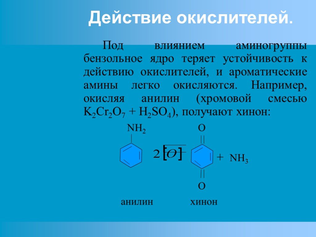 Анилин гидроксид меди 2. Окисление анилина. Окисление анилина реакция. Влияние аминогруппы на анилин. Реакция анилина с хромовой смесью.